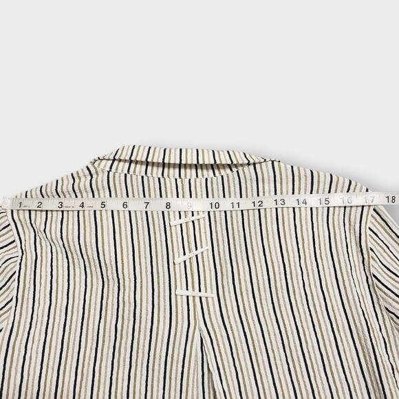 Ali Miles Size Medium Tan Black Stripe Button Front Tunic Top Lagenlook Artsy - Picture 11 of 13